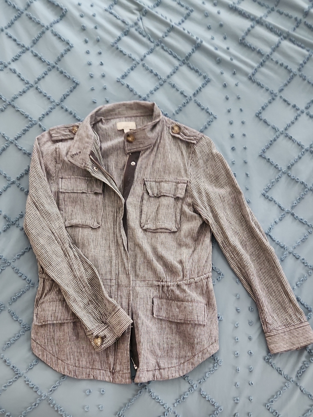 Striped Utility Jacket - Gray/White